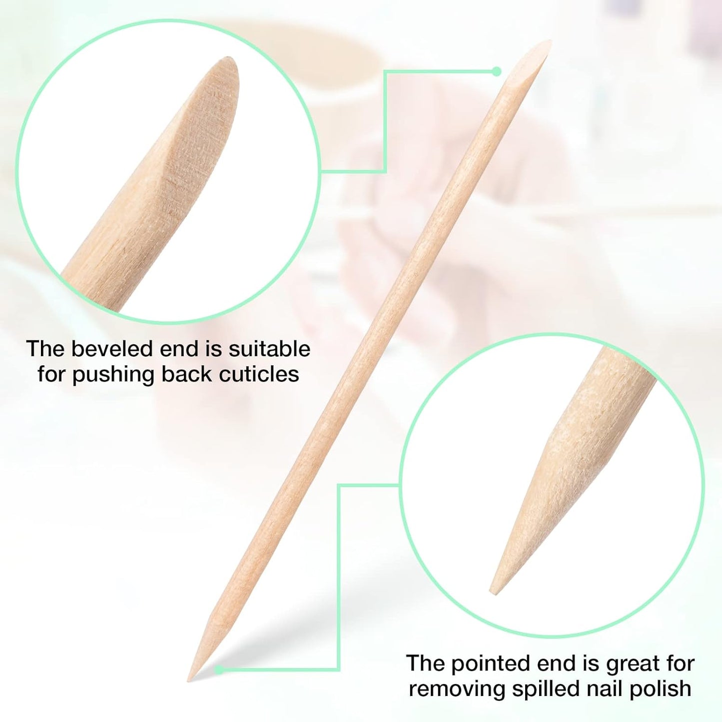 Noverlife 500PCS Orange Wood Nail Sticks, Double Sided Cuticle Pusher Remover, Disposable Cuticle Sticks for Manicures & Pedicures, Wooden Nail Art Cuticle Pusher Remover Set for Home & Salon Manicure