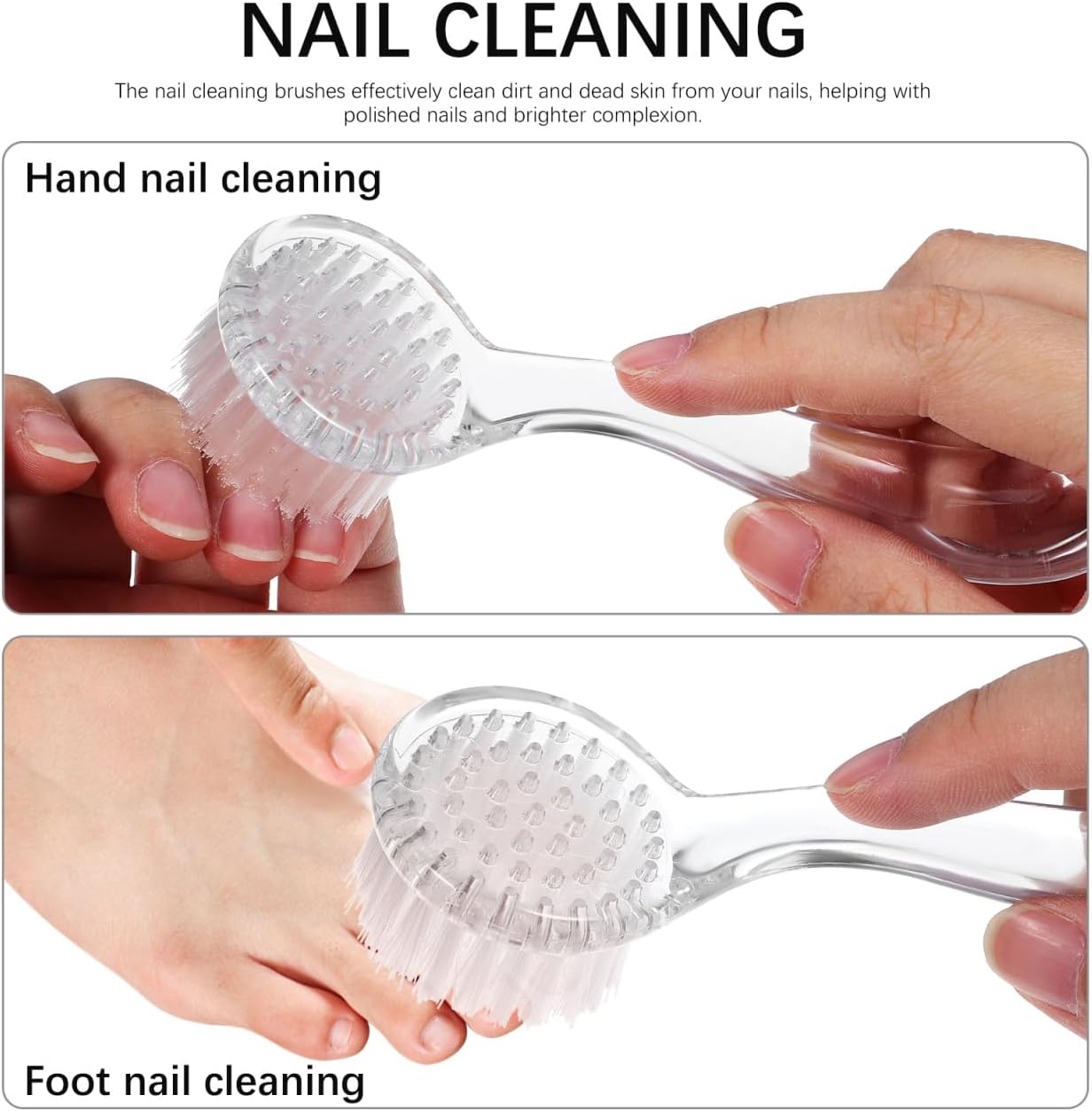 Long Handle Nail Cleaning Brushes, 3pcs Set Transparent Plastic Fingernail Scrubber with Round Bristles and Protective Cover for Dirt Removal Manicure Cleaning Tool for Men and Women