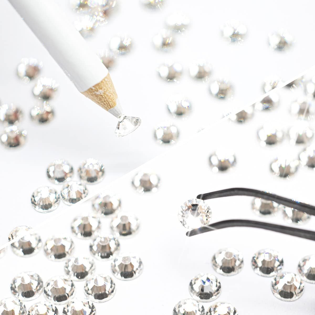 2550pcs Crystal Clear Nail Art Flatback Rhinestones for Face Makeup, White Nail Gems Gemstones K9 Glass SS4SS20 6 Sizes Bling Diamonds Stones w Tweezer & Wax Picking Pen for DIY Crafts