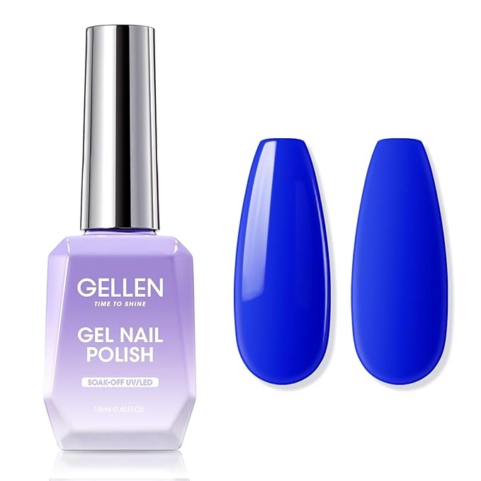 Gellen Blue Gel Nail Polish, 18ml Soak Off High Glossy Gel Polish for Nails, Need Cured Under UV light for Salon at Home DIY