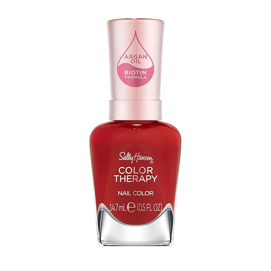 Sally Hansen Color Therapy Nail Polish | Biotin, Argan Oil, Long Lasting, Healthy Nails, Nail Strengthener, Opaque | 350 Yes You Can | Bright Red Nail Color