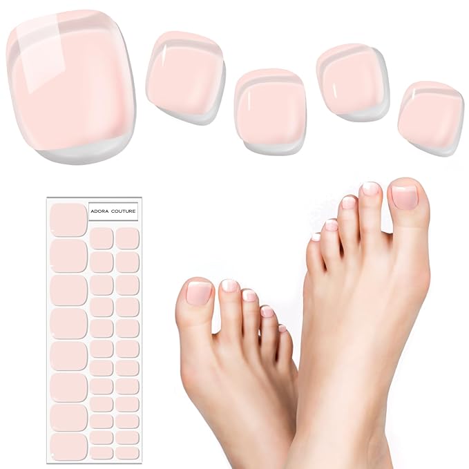 Semi Cured Gel Nail Strips Pedicure Stickers, 32 Pieces, Glossy Gel Nail Stickers for Toes, Salon Quality Nails at Home, UV Light Required, Sheer Blush P