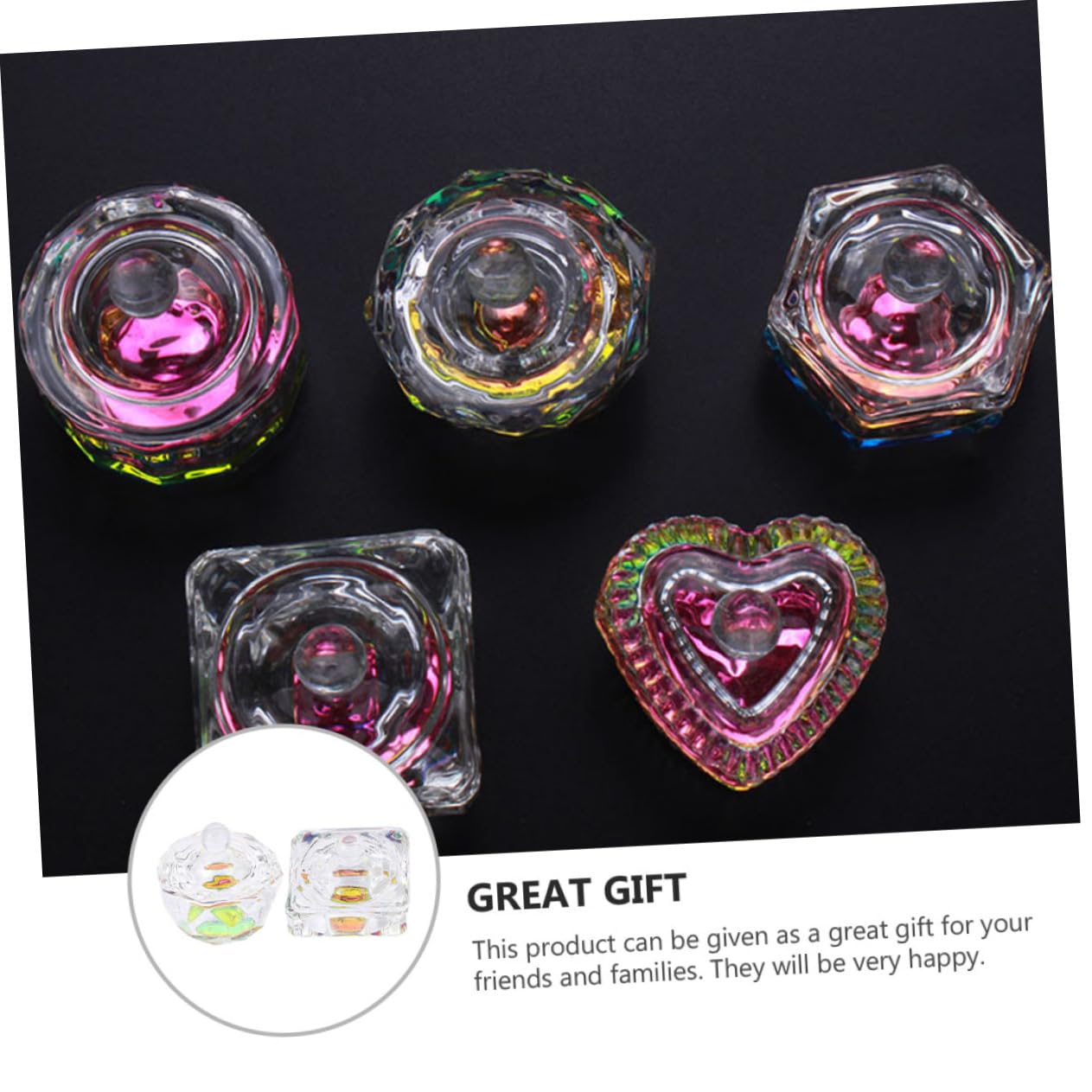 2pcs Nail Art Liquid Cup Crystal Nail Bowls Lid Manicure Soaking Bowl for Home Use