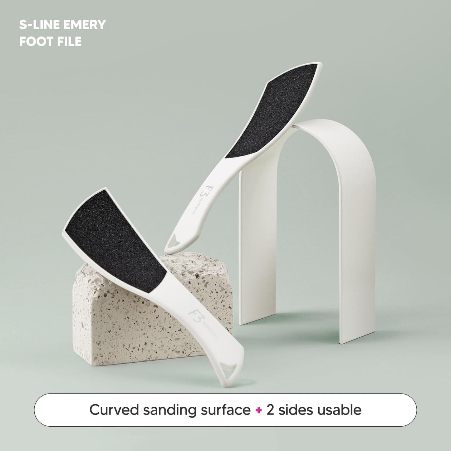S-Line Emery Foot File, Colossal Double-Sided Pedicure Tool, Effective for Cracked Heel, Ergonomic Design for Easy Grip (White)