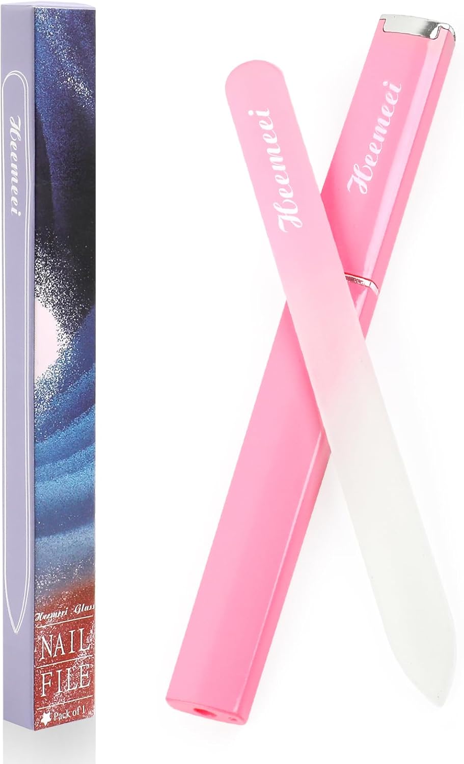Glass Nail File, Double Sided 180/320 Grit Glass Nail Files with Case, Finger Nail Files for Women, Glass Nail File for Natural Nails, Fingernail File, Crystal Nail File, Pedicure Nails, Pink