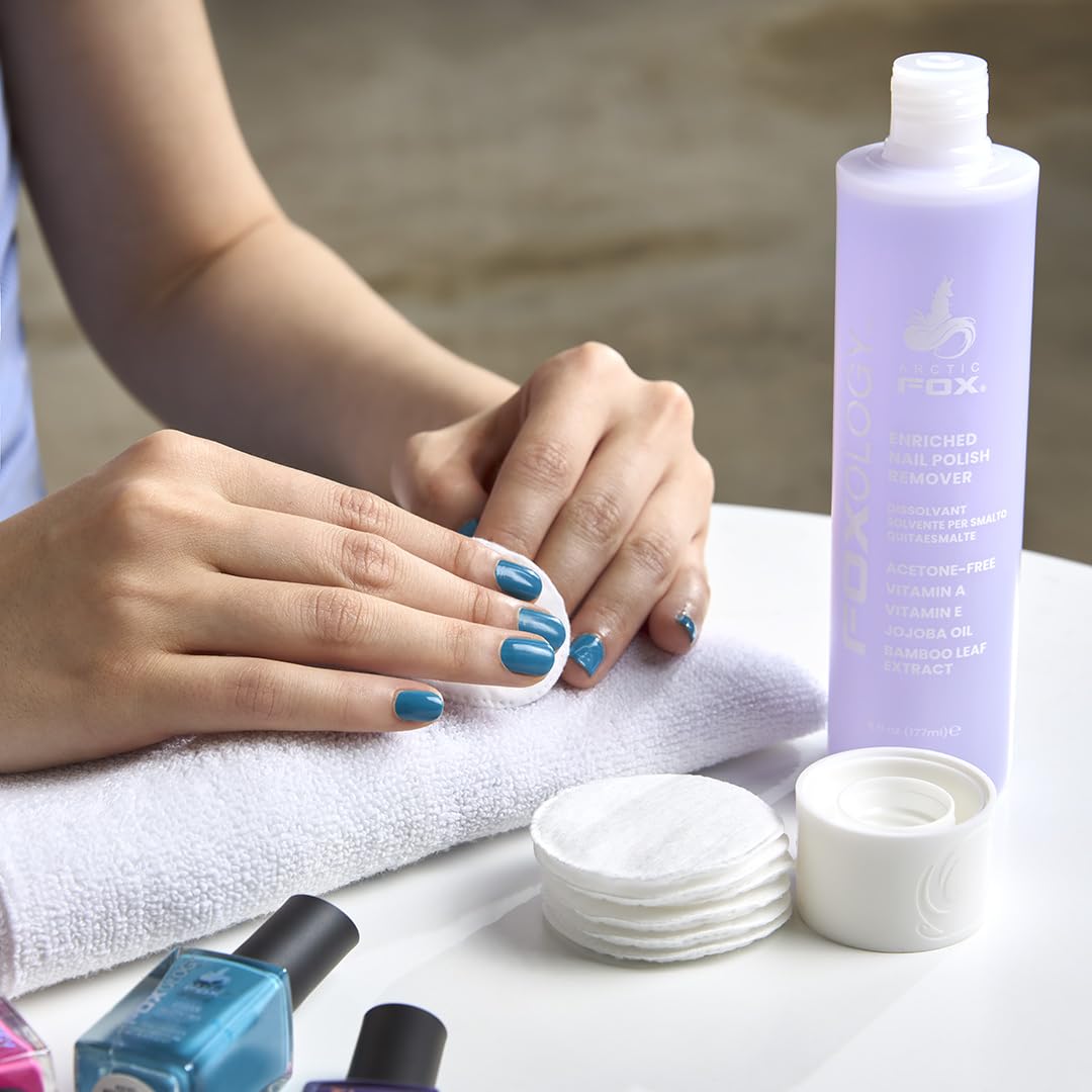 Foxology Nail Polish Remover, Acetone-Free, Enriched with Vitamin A & E, Jojoba Oil, Bamboo Leaf Extract, Vegan, Cruelty-Free, Leak-Proof, Grape Scent, Made in USA, 1 Pack, 6 fl oz