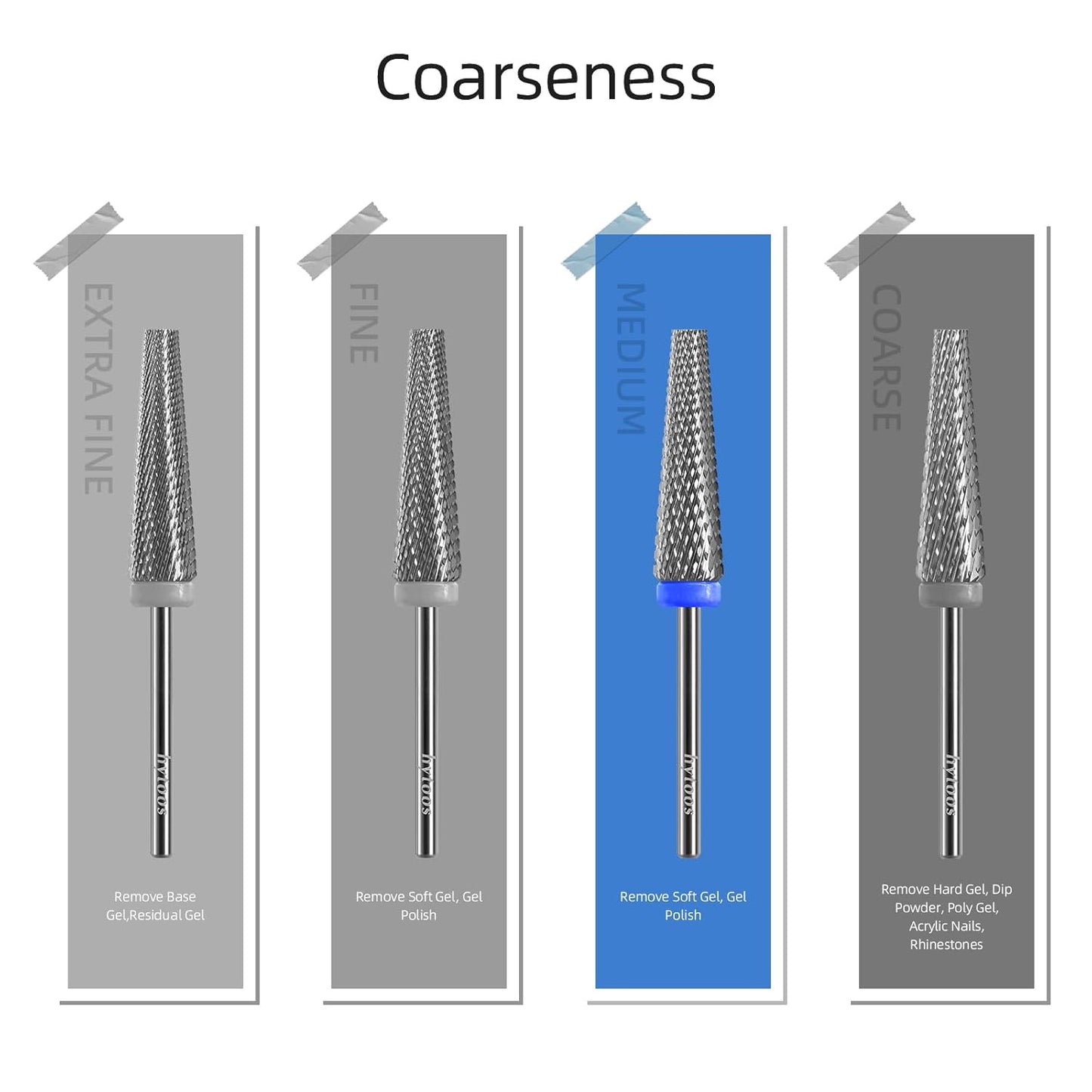 5 in 1 Nail Drill Bits, 24mm Flat Top Tapered Professional Tungsten Carbide Bit for Gel Polish & Acrylic Removal, Electric File Manicure Drills Accessories Tool,M