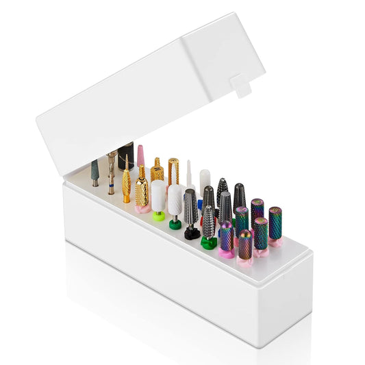 Makartt Nail Drill Bits Holder,Dustproof Stand Displayer Organizer Container Case 30 Holes drill bit holder nail tech Professional Nail art Tools(Not Inlcude Drill Bits,White)