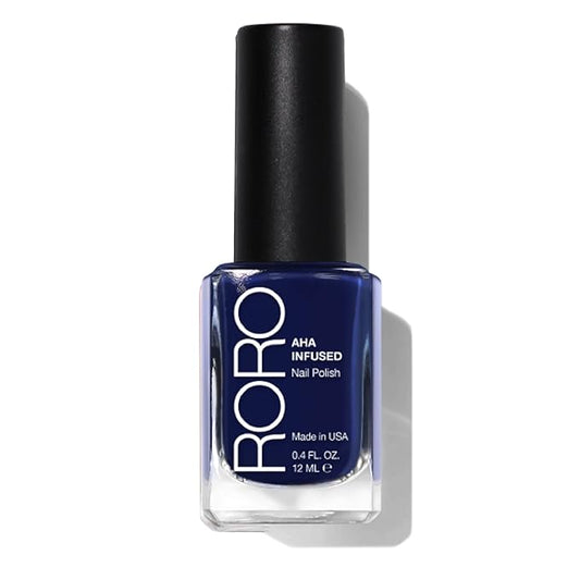 roro AHA Infused 21+ Free Nail Polish - Chip-Resistant High-Impact Nail Color Lacquer Made in the USA, Vegan/Cruelty-Free, Gluten-Free, Why So Blue?, Dark Cobalt, .4Fl Oz/12mL