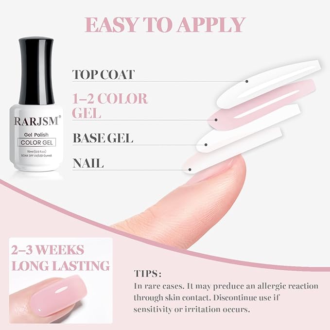 RARJSM Nude Gray Milky Pink Gel Nail Polish Neutral Skin Tone Sheer Jelly Gelpolish 1PC 15ml Single Bottle Creamy Transparent Natural Nudegel Polish Soak off Cured for Home Salon French Manicure
