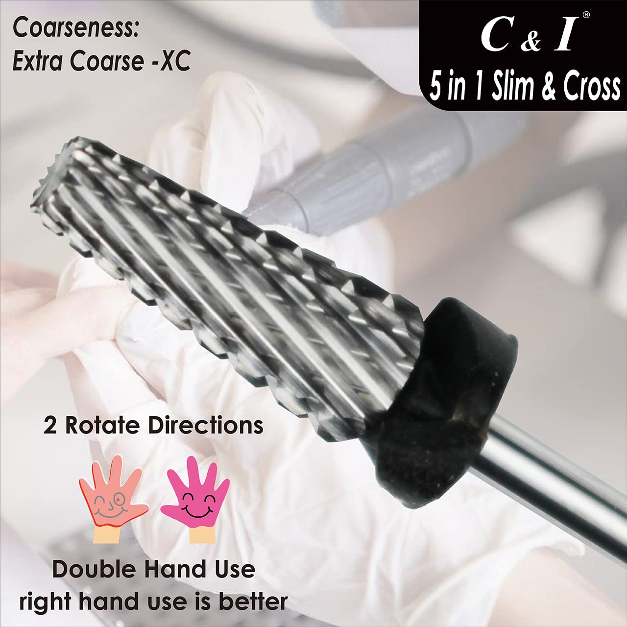 C & I 5 in 1 Nail Drill Bit, Cross & Slim Edition, Professional Nail Drills for Electric Manicure Drill Machine (Extra Coarse -XC)