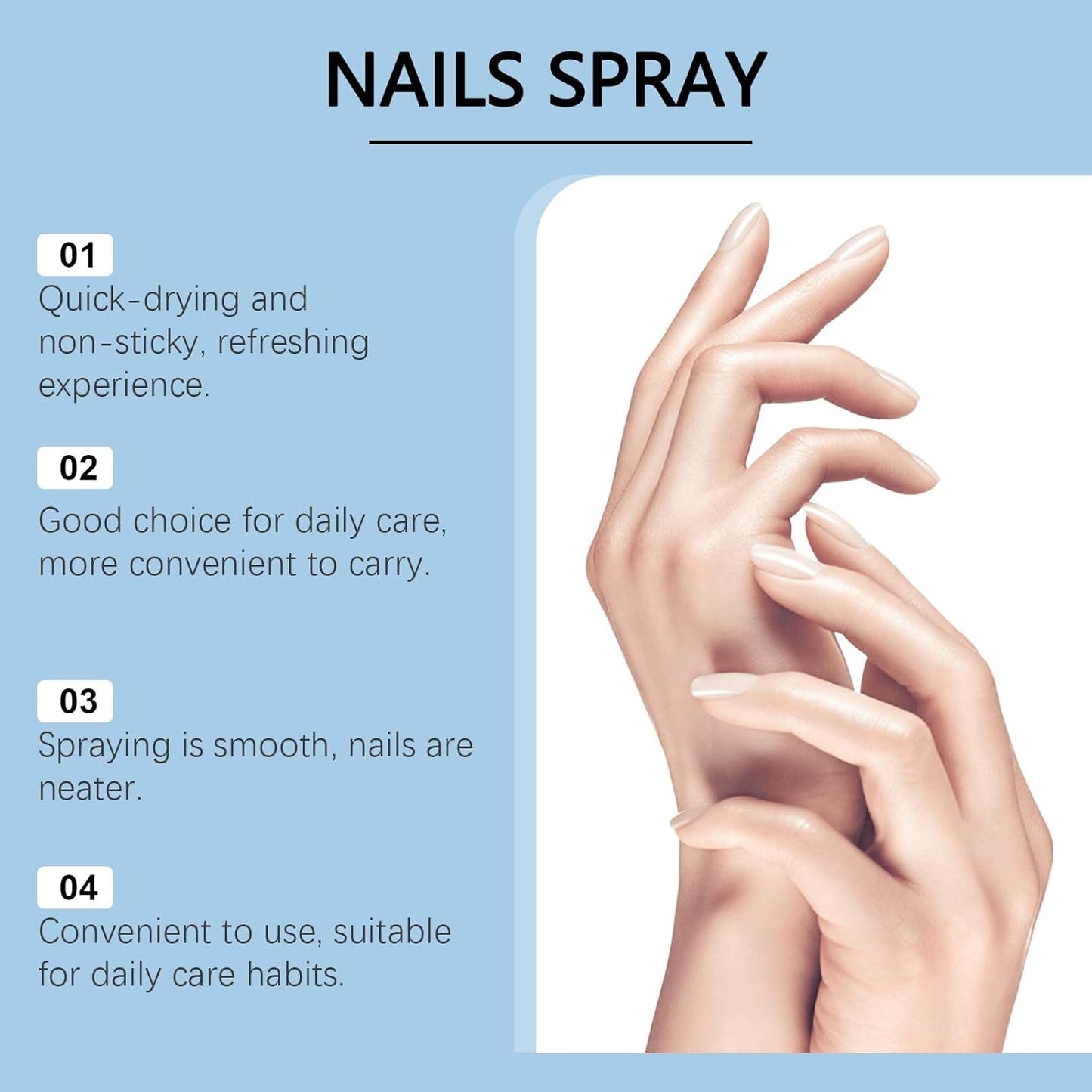 Nails Spray Fast-Drying Nail Care Moisturizer with No Odor Formula for Men & Women, Safe Mild Ingredients, 30ml/1fl oz