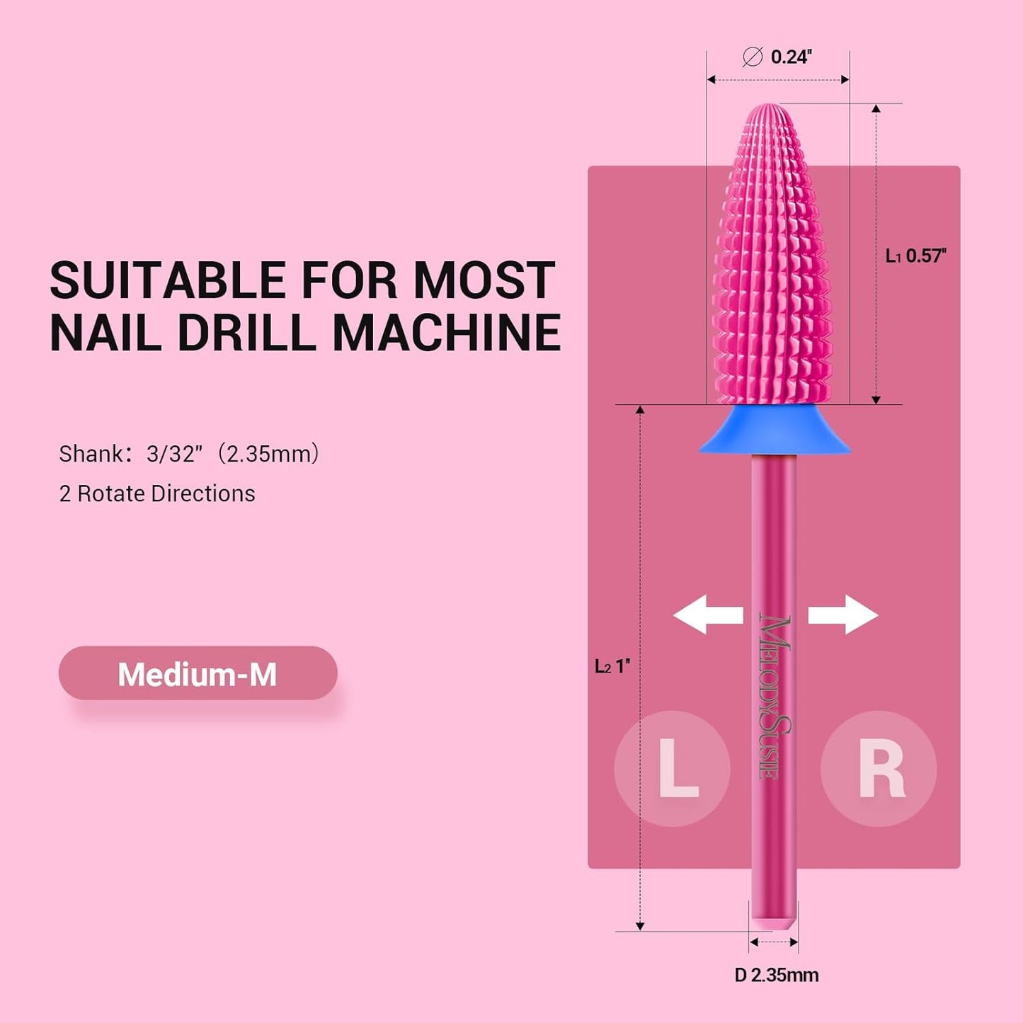 MelodySusie Typhoon Nail Drill Bits, 3/32'' Carbide Tungsten Multi-function Bits, Fast Remove Acrylic or Hard Gel for Manicure Pedicure Salon Professional or Beginner, Pink Blossom, Medium