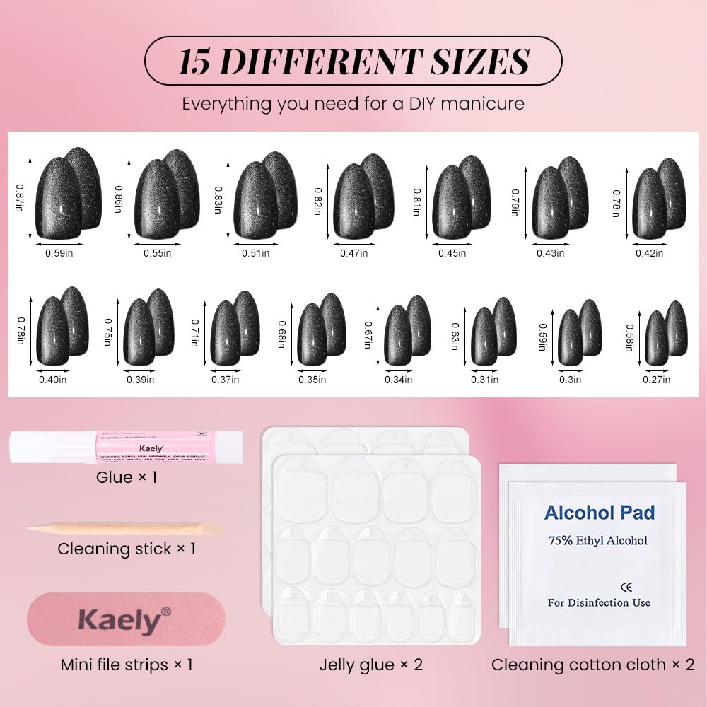 evpct Cat Eye Silver Press on Nails Almond Short, Silver Metal Short Almond Soft Gel Press on Nails with Nail Glue, Fit Perfectly, 30Pcs Reusable Acrylic Fake Press-on Nail Polish Kit for Women Gift