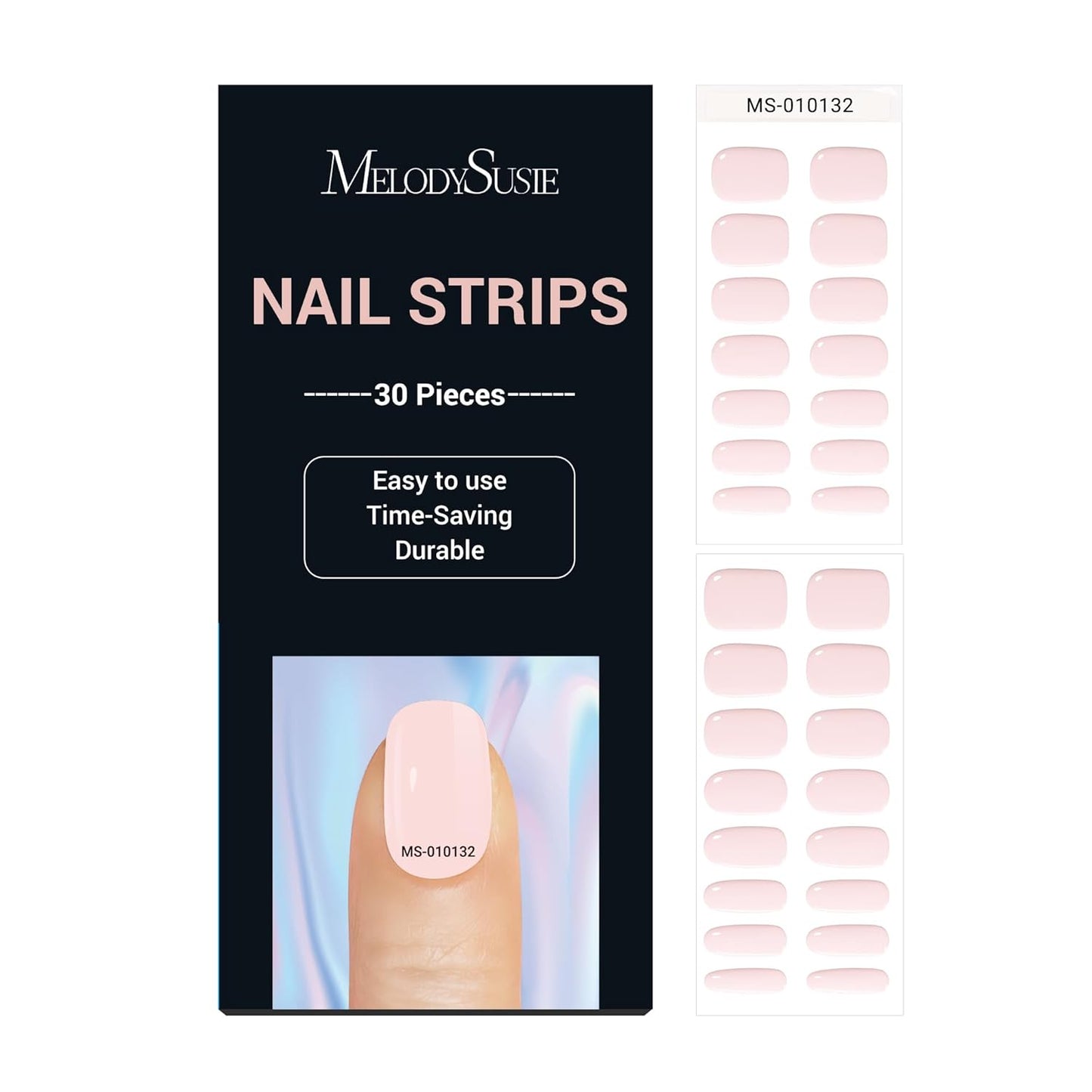MelodySusie 30PCS Semi Cured Gel Nail Strips, Milky Pink, Salon Quality, Long Lasting, Easy to Apply, Includes 2 Prep Pads, Nail File and Wooden Stick