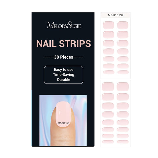 MelodySusie 30PCS Semi Cured Gel Nail Strips, Milky Pink, Salon Quality, Long Lasting, Easy to Apply, Includes 2 Prep Pads, Nail File and Wooden Stick