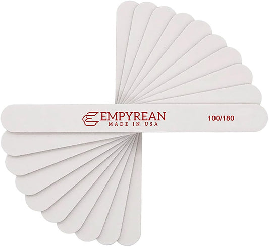 Empyrean Premium Nail Files | Made in USA | Coarse 100/180 Medium | Disinfectable Washable Reuseable | White Cushion File