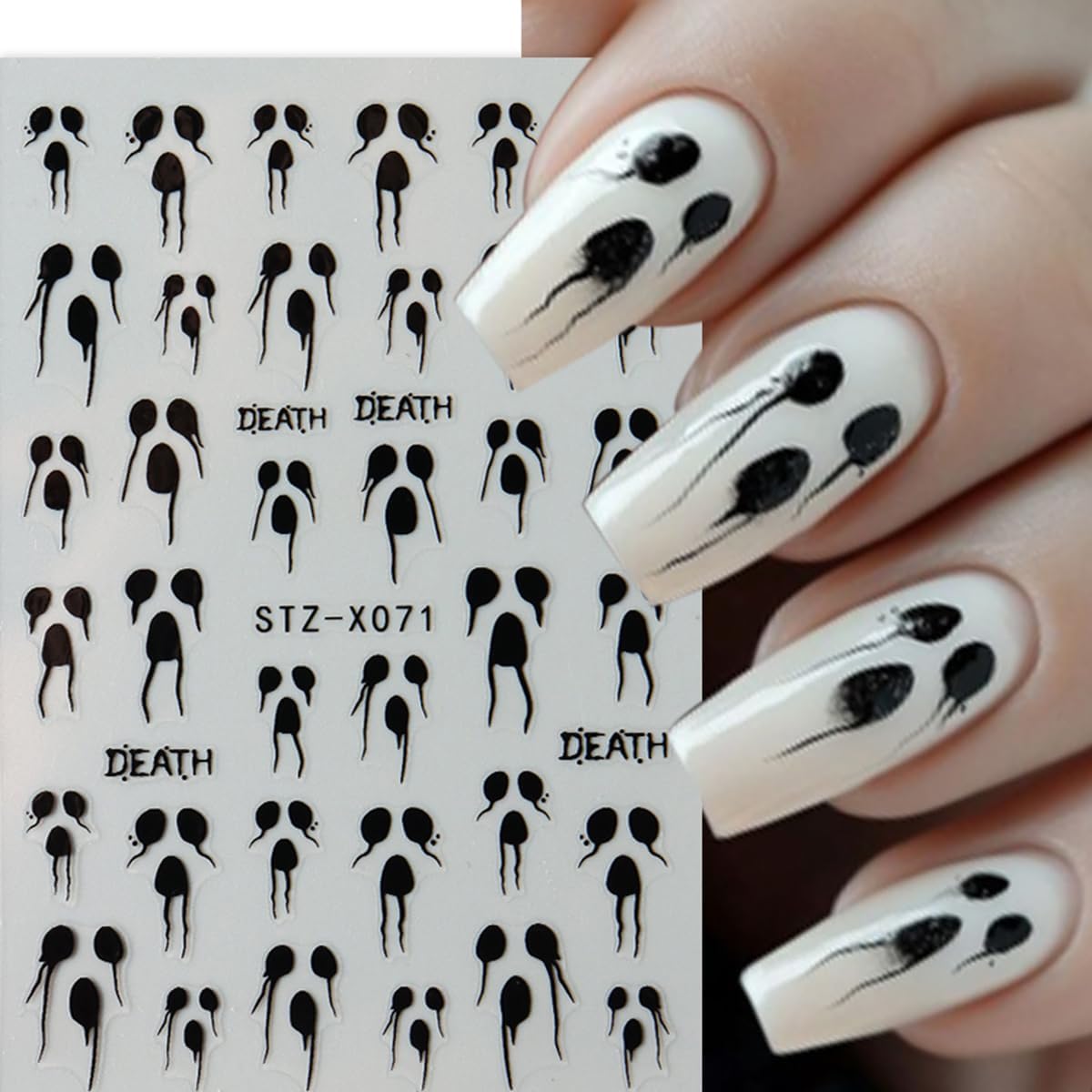 Halloween Nail Art Stickers 3D Self-Adhesive Halloween Nail Decals Nail Art Supplies 6PCS Black White Butterfly Wing Bone Ghost Face Glitter Spider Manicure Stickers for Women DIY Nail Decorations