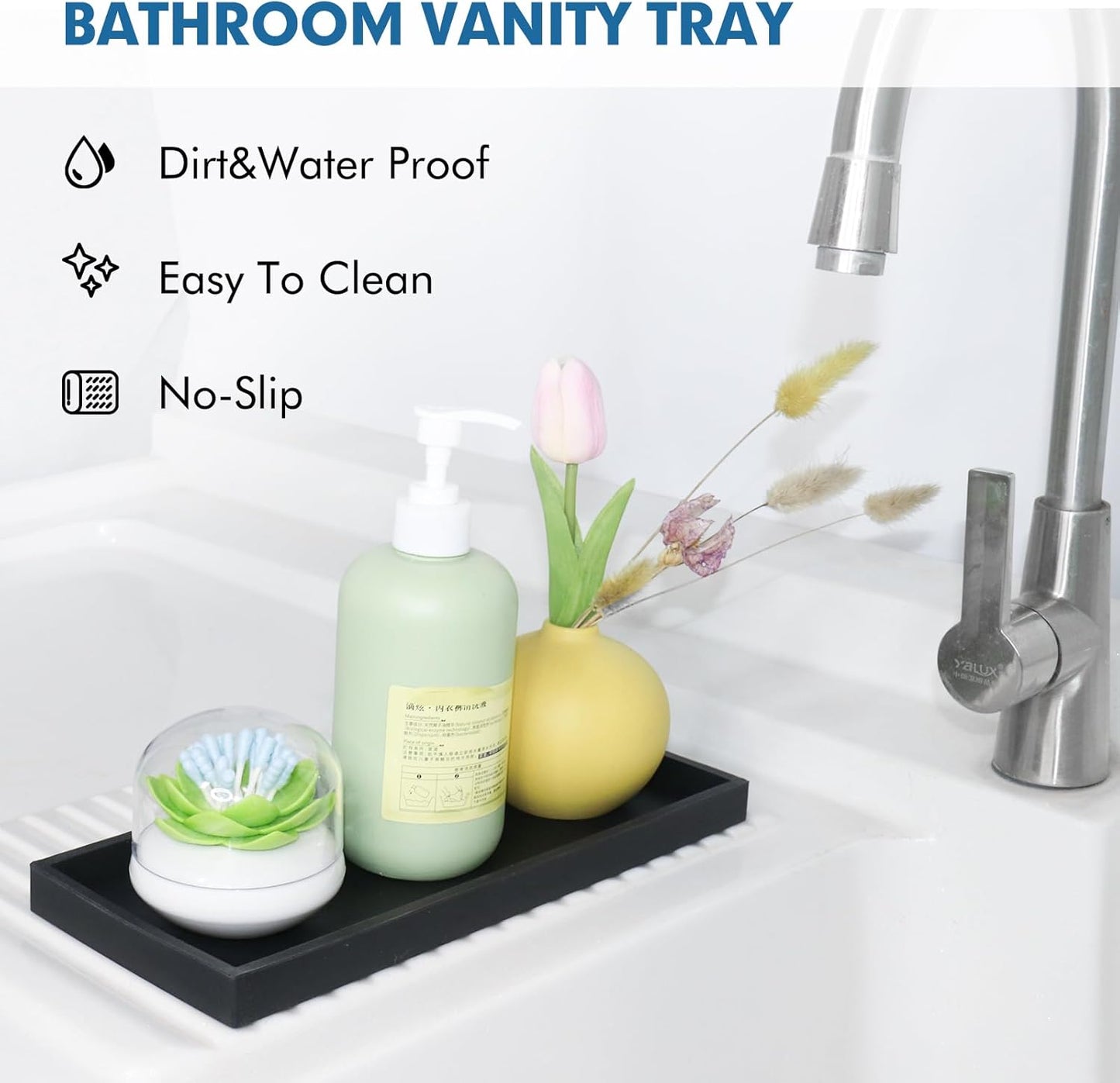 Bloss Vanity Tray with Soap Dish - 11.8" BathroomTrays, Silicone Vanity Tray, Marble Countertop Trays, Toilet Tank Tray, Kitchen Counter Trays