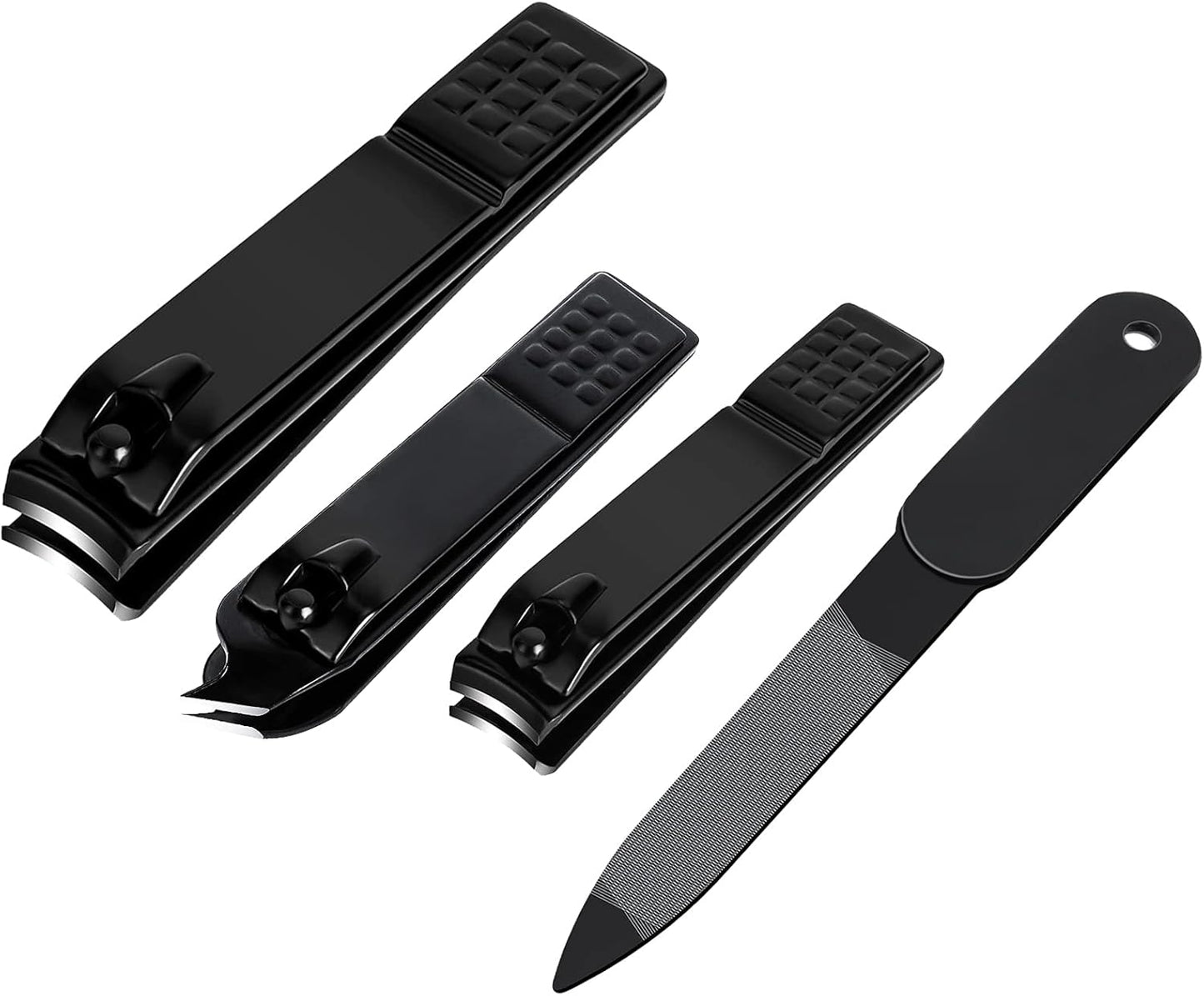 Nail Clippers Set, Sharp Stainless Steel Fingernail and Toenail Clippers, Nail Clippers for Thick Nails or Ingrown Nails, Perfect 4 pcs Black Nail Cutter for Men/Women/Kids, Set Include Nail File.