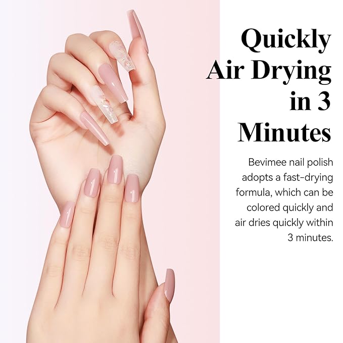 Quick Dry Nail Polish Air Fast Drying, Sheer Nude Regular Color Nail Polish Holographic High Coverage Nail Lacquer Water Based Natural Nail Art No Required UV LED, 12ML