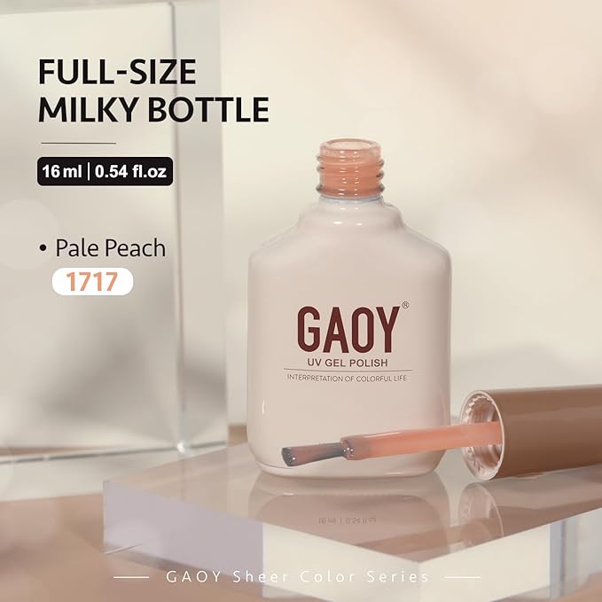 GAOY Jelly Nude Gel Nail Polish, 16ml Sheer Peach Translucent Gel Polish, UV Light Cure for Nail Art DIY, 1717 Pale Peach