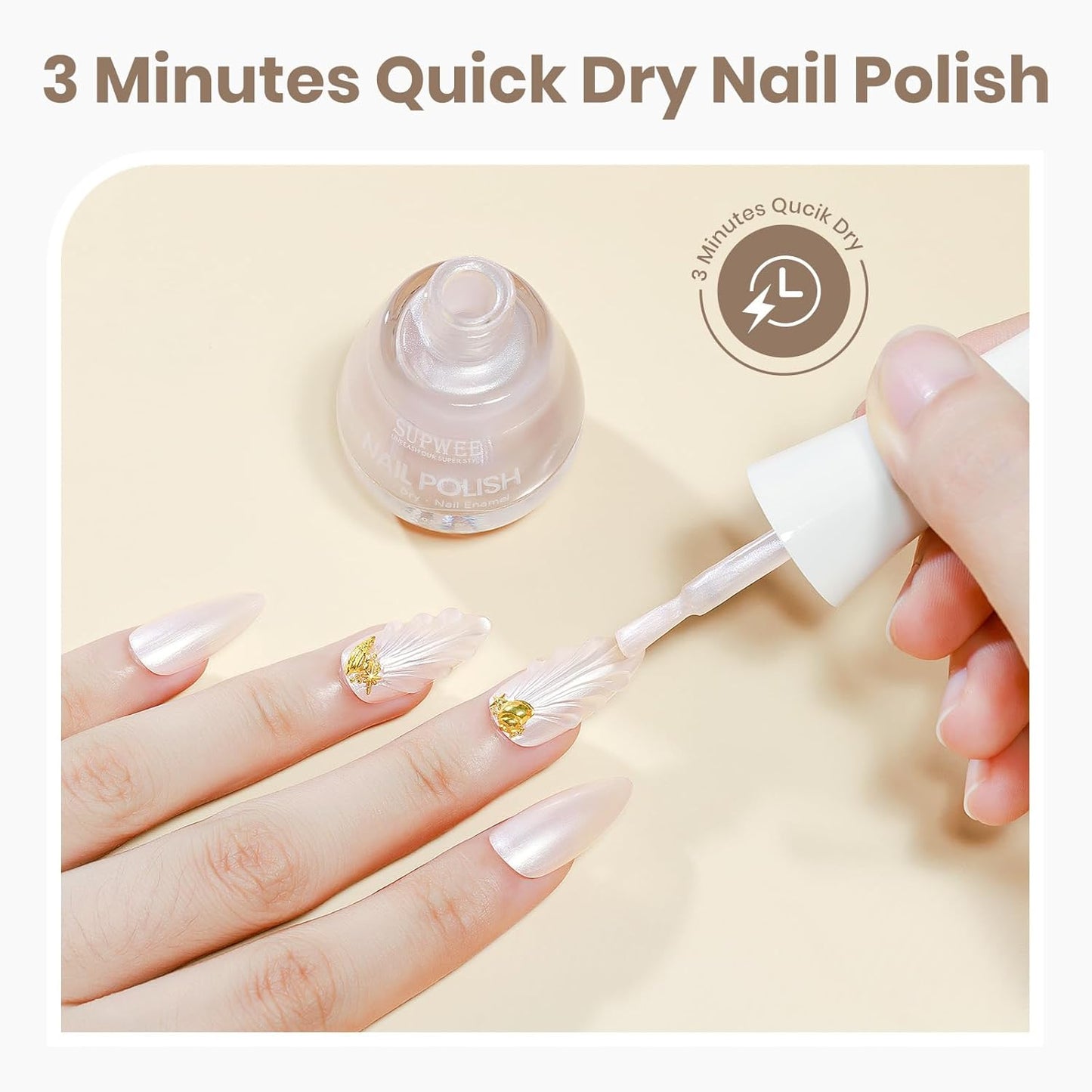 Quick Dry Pearl Nail Polish, Mermaid Shimmer Nail Lacquer Air Dry Fast DIY Manicure
