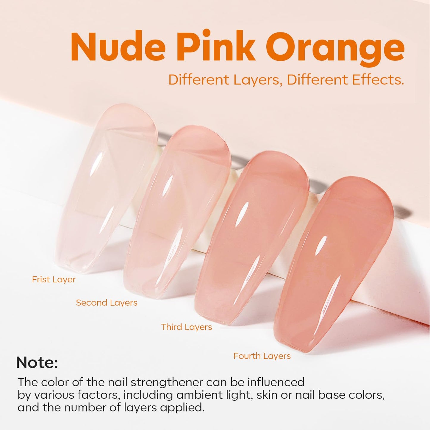 modelones Nail Strengthener and Growth Nail Hardener Extra Strong and Growth Nude Pink Orange Nail Polish Nail Repair for Damaged Nails Strengthening Polish Ridge Filler for Nails 15ml