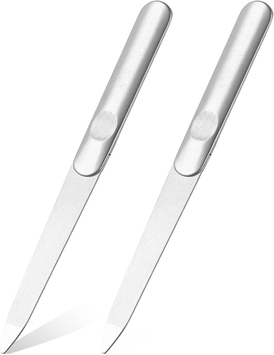 2 PCS Diamond Emery Board Double Sided Metal Nail File Stainless Steel Finger Nail Buffer Manicure Pedicure Tool Precision Fingernail File Natural Fingernail for Salon Home Travel Women Men
