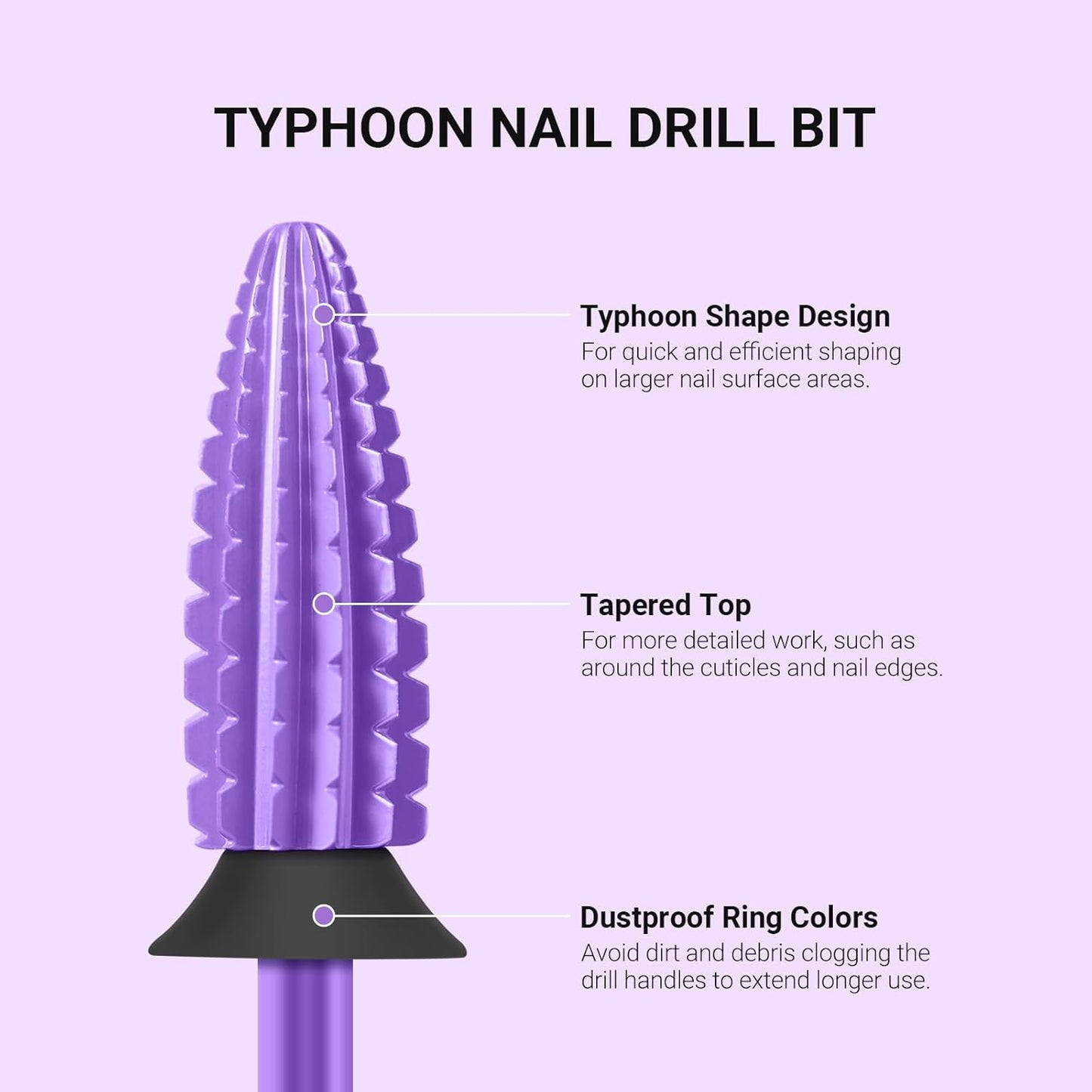 MelodySusie Typhoon Nail Drill Bits, 3/32'' Carbide Tungsten Multi-function Bits, Fast Remove Acrylic or Hard Gel for Manicure Pedicure Salon Professional or Beginner, Purple, XC