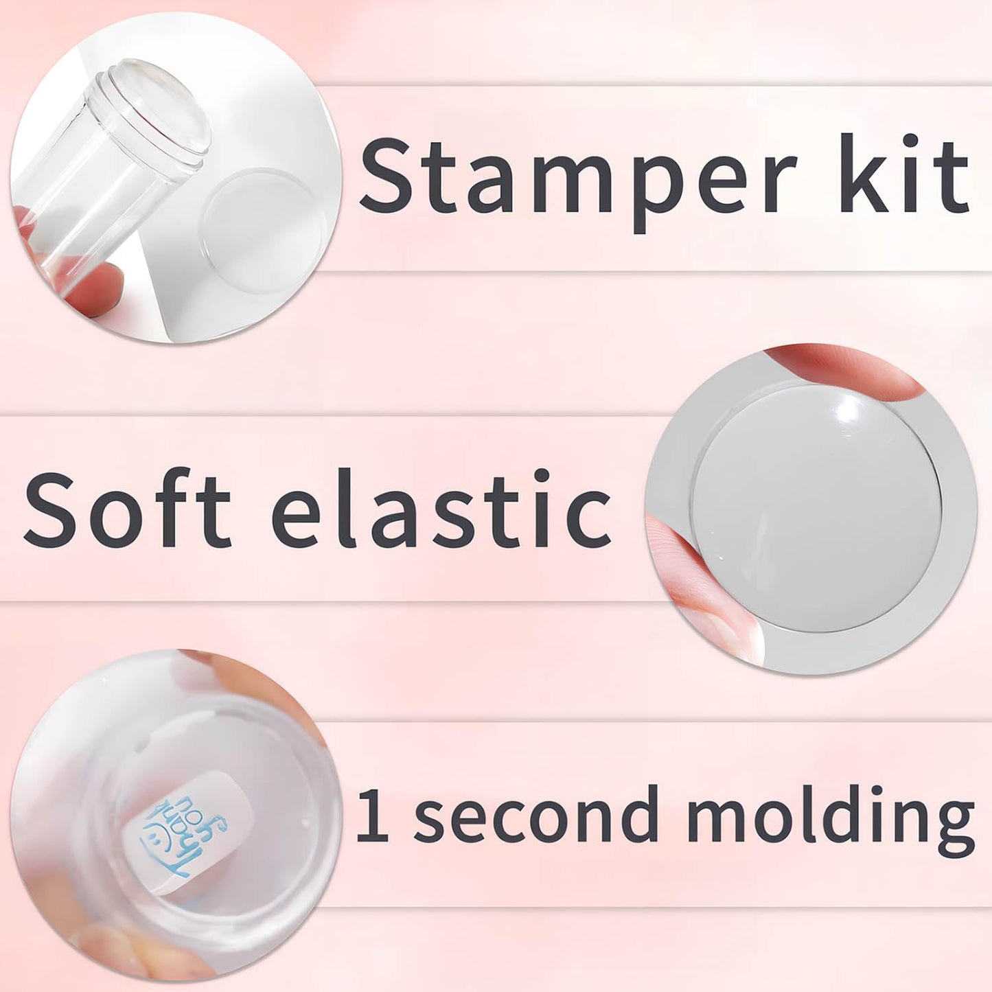 French Tip Tool,4 PCS Nail Art Stamper Kit,Clear Silicone Stamping Jelly with Scraper for DIY together with Gel Nail Polish Acrylic Nail Kit Nail Tips