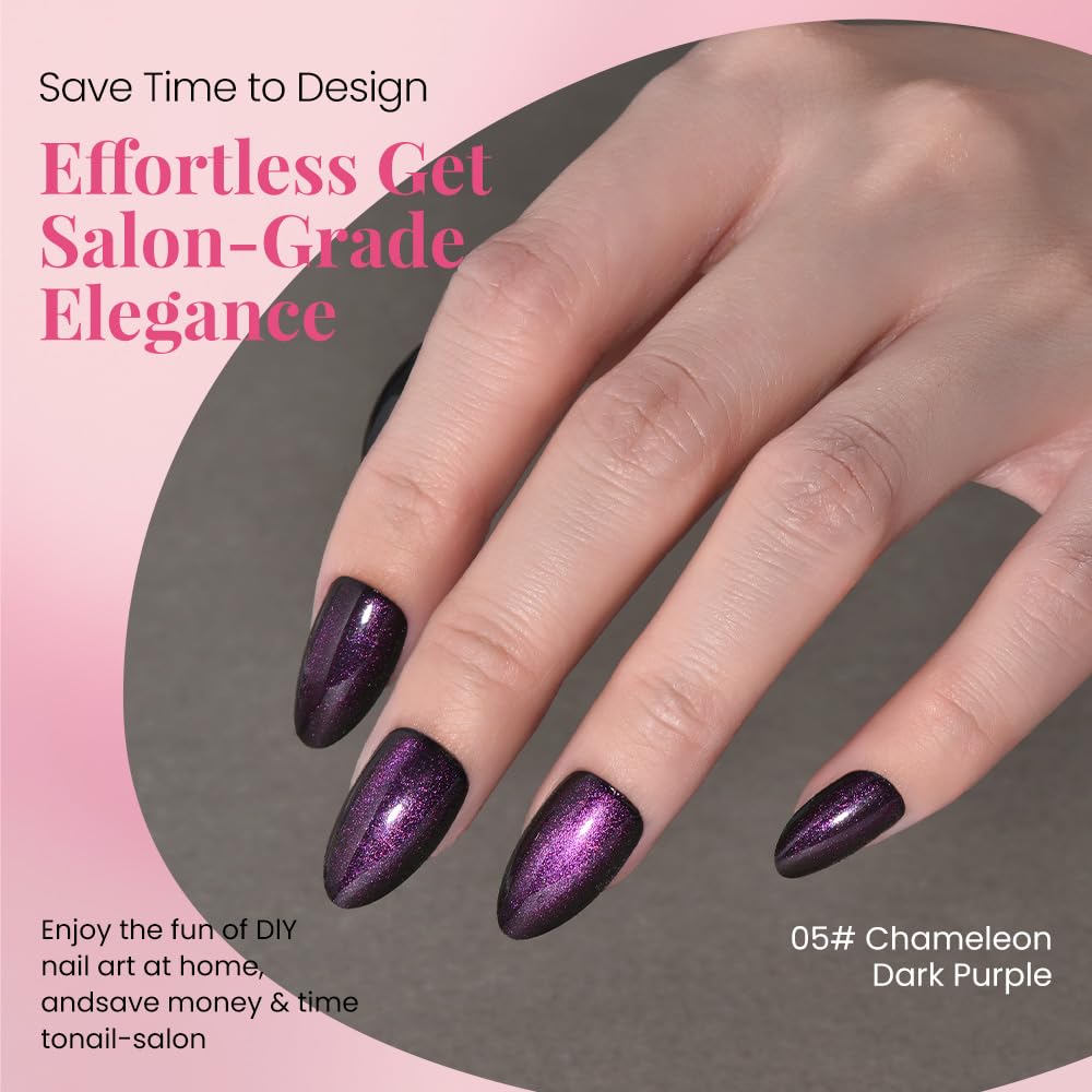 evpct Dark Blue Purple Press on Nails Almond Short, Purple Sapphire Blue Cat Eye Glitter Press on Nails for Women Gift, Soft Gel Press Glue On Nail with Nail Glue 60Pcs Reusable Acrylic Fake Nails Kit