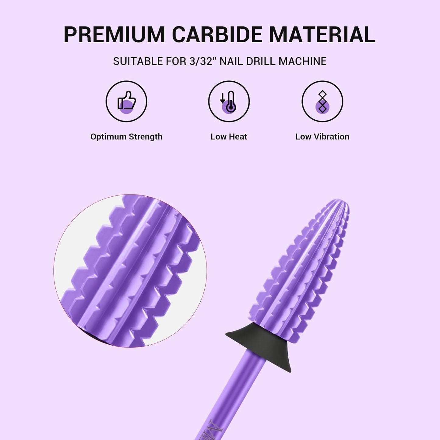 MelodySusie Typhoon Nail Drill Bits, 3/32'' Carbide Tungsten Multi-function Bits, Fast Remove Acrylic or Hard Gel for Manicure Pedicure Salon Professional or Beginner, Purple, XC