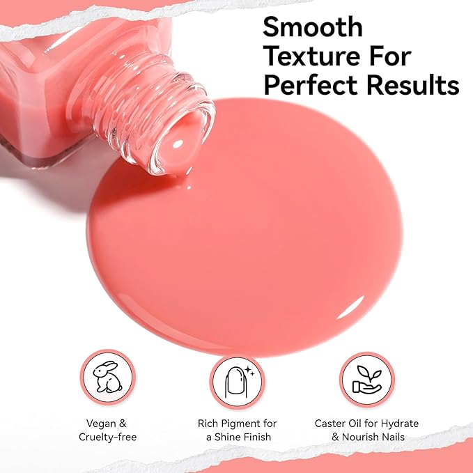 Jelly Pink Nail Polish, Fast Dry Sheer Tinted Blush Rose Fingernail Polish, 9-Toxic Free Vegan Rich in VE Nail Lacquer for All Tone Skin Nail Art Manicure Gift for Women