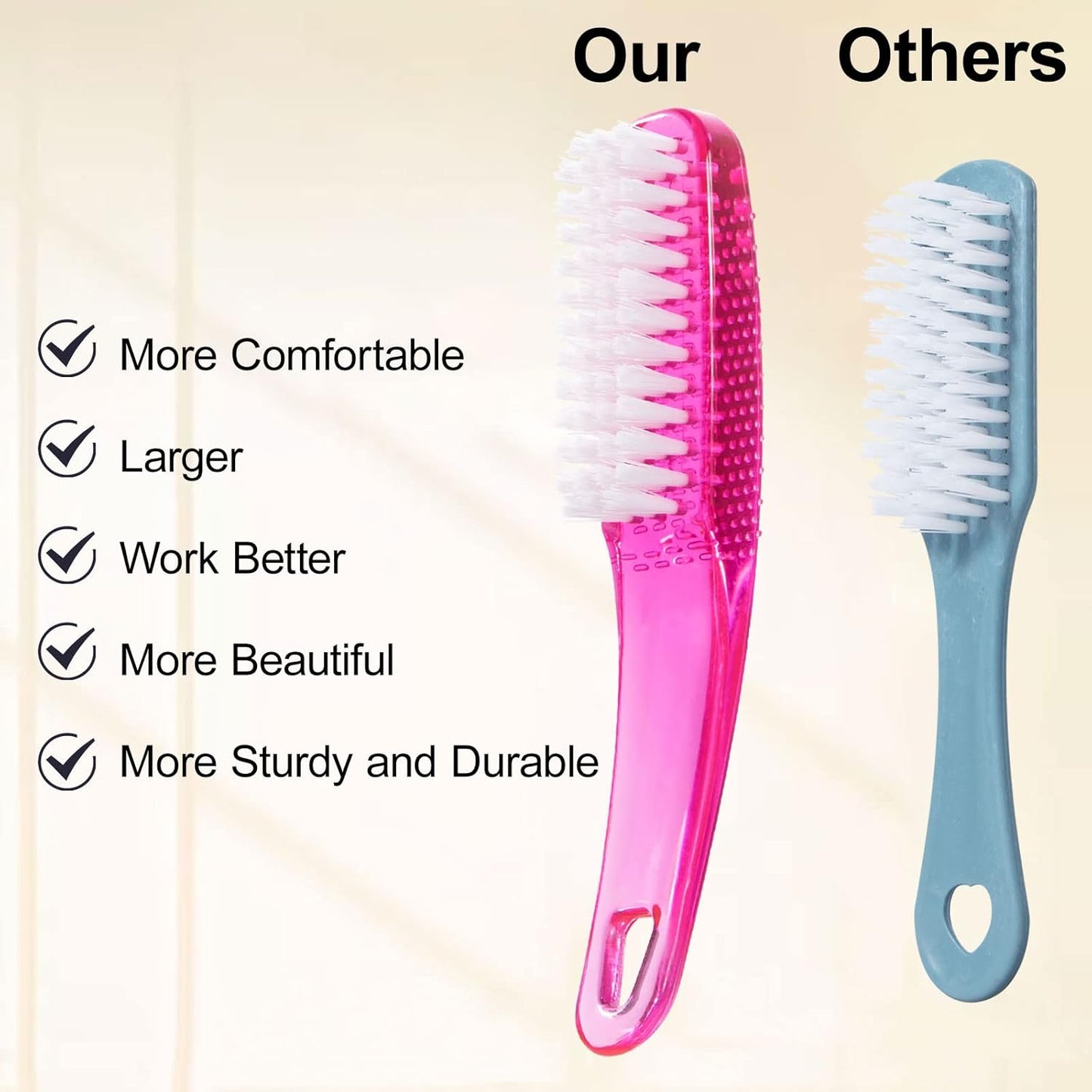 2 Pcs Handle Grip Nail Brushes for Cleaning, Long Handle Fingernail Cleaner, Hand Nail Toes Cleaning and Scrubbing Brushes, Pedicure Nail Scrubber Non-Slip for Men and Women, Hot Pink