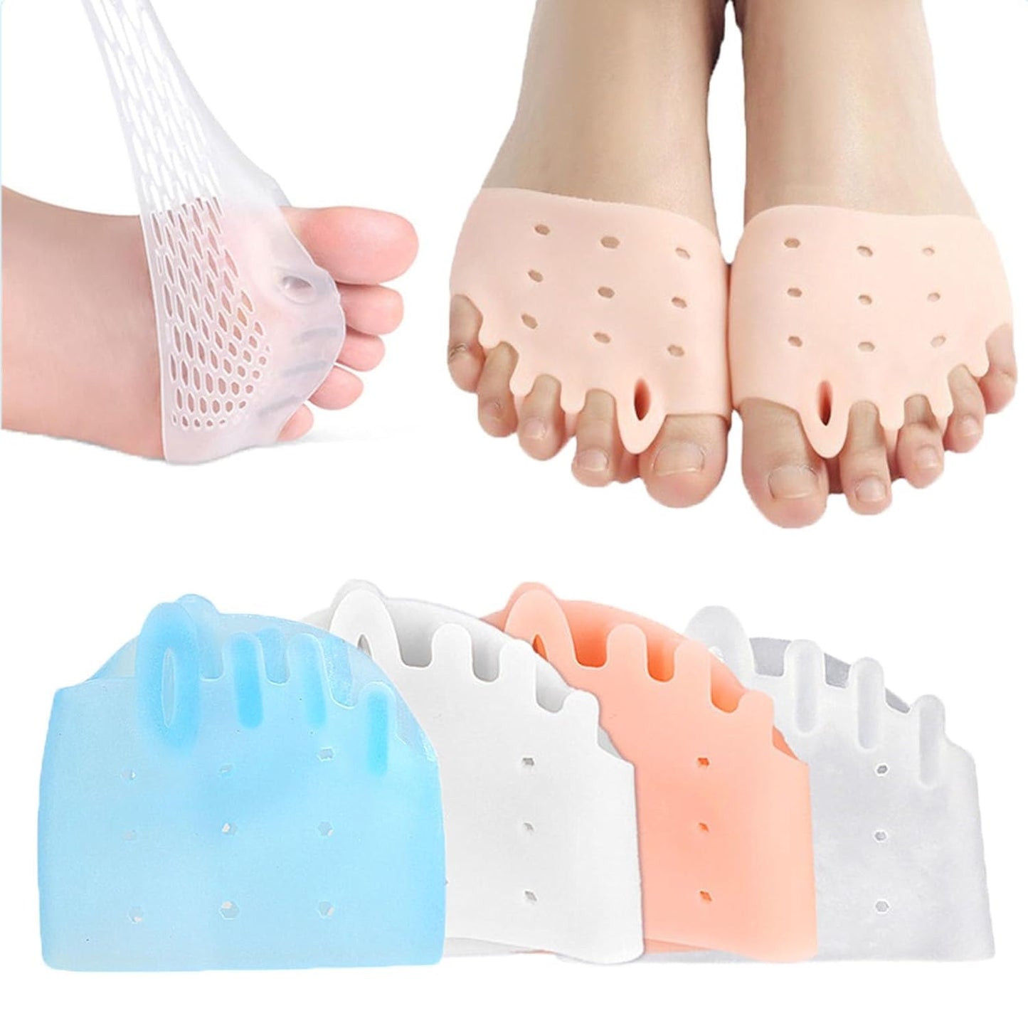 Metatarsal Pads, Silicone Toe Separator,Toe Spacers, Ball of Foot Cushions, Breathable & Soft, For Toe Overlapping Hammertoe Yoga Practice (4sets)