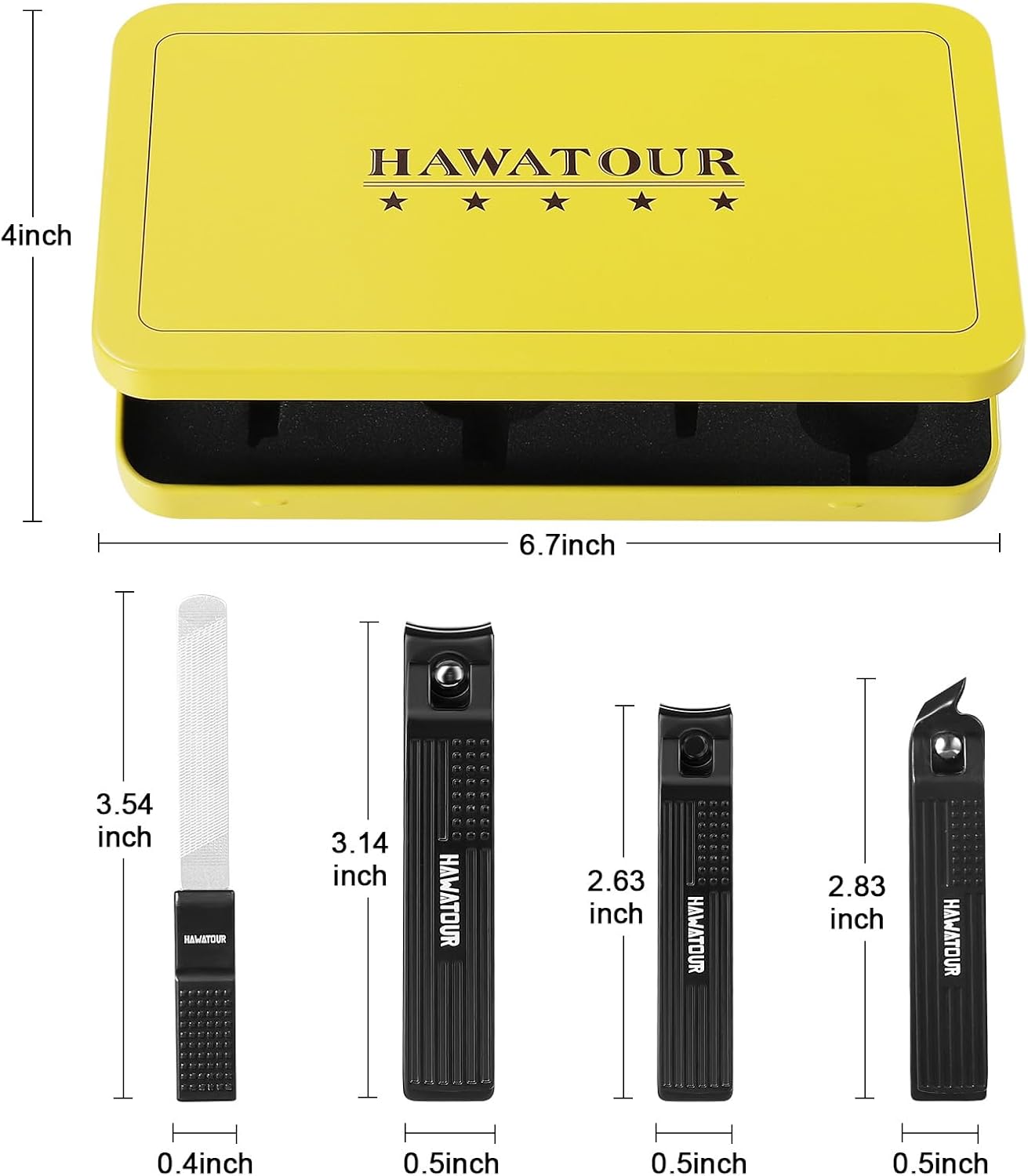 HAWATOUR Manicure Set Pedicure Kit, Heavy Duty Zinc Alloy Stainless Steel Fingernail Clippers Toenail Clippers Nail File with Tin Case, Premium Manicure Tools for Nail Care, Black