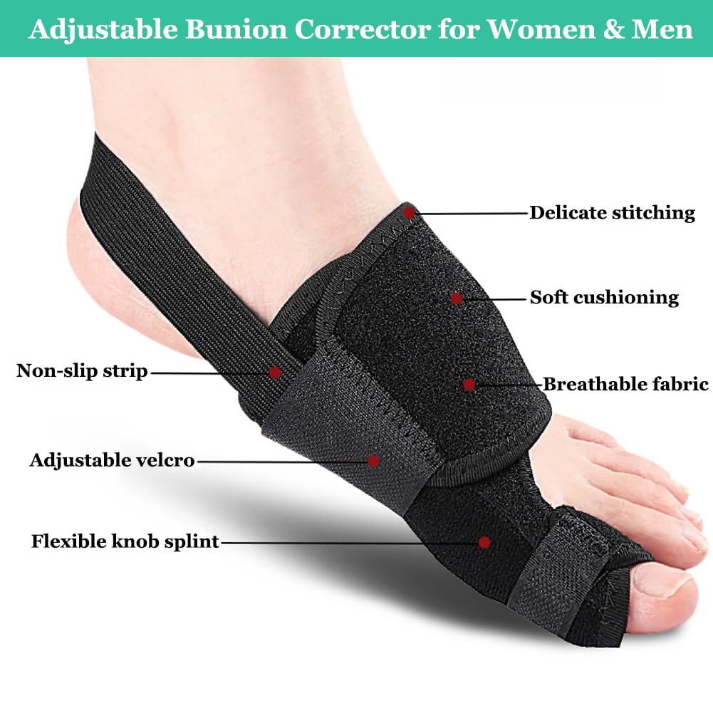 Bunion Toe Corrector Splint for Women & Men, Adjustable Bunion Straightener for Pain Relief, Big Toe Orthopedic Separator for Hallux Valgus, Hammer Toe, Day/Night Support (Right Foot)