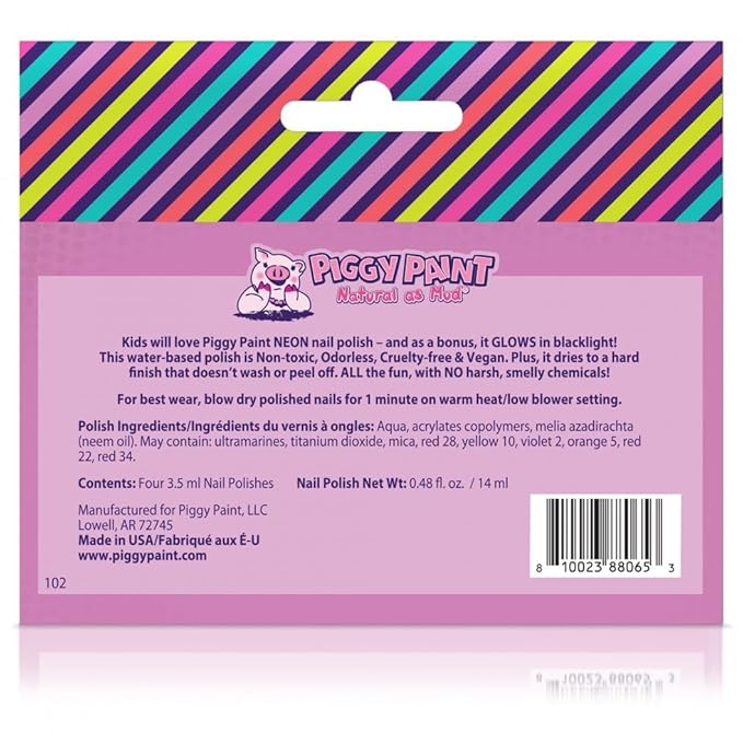 Piggy Paint 4 Polish Neon Box Set (Bonus: Blacklight Glow!)