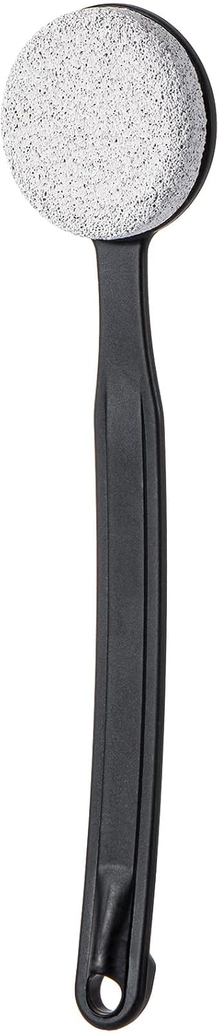 Foot Scrubber Pumice Stone for Feet with Long Handle 13.7" Hard Skin Callus Remover and Exfoliator for Dead Dry Skin, Softer & Smoother Feet, Pedicure Tool (Curved) Black