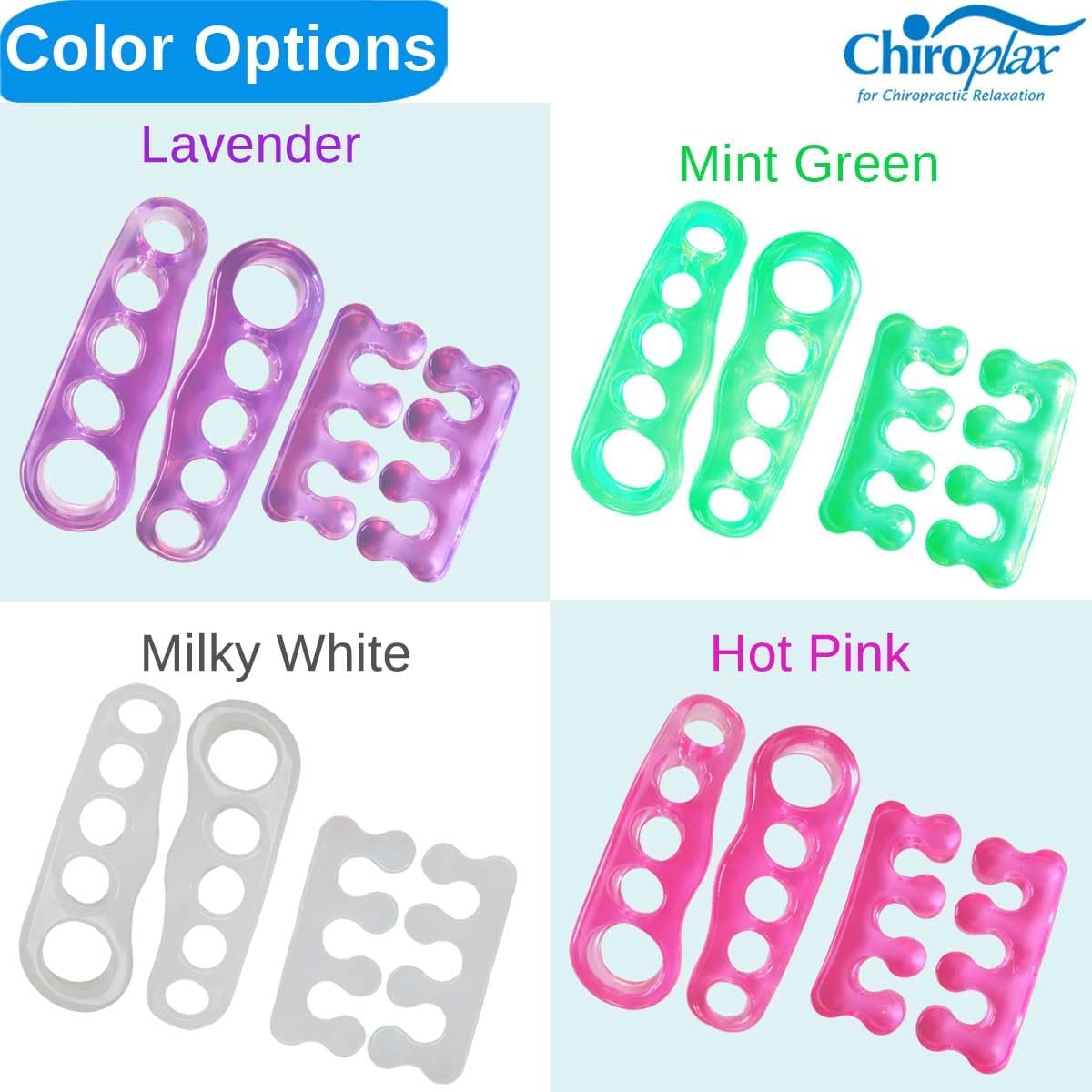 Chiroplax Gel Toe Separators Stretchers Spreader Spacer for Bunion Bunionette Relief Hammer Overlapping Toe Straightener Corrector (2 Pairs w/Pouch - Milky White)
