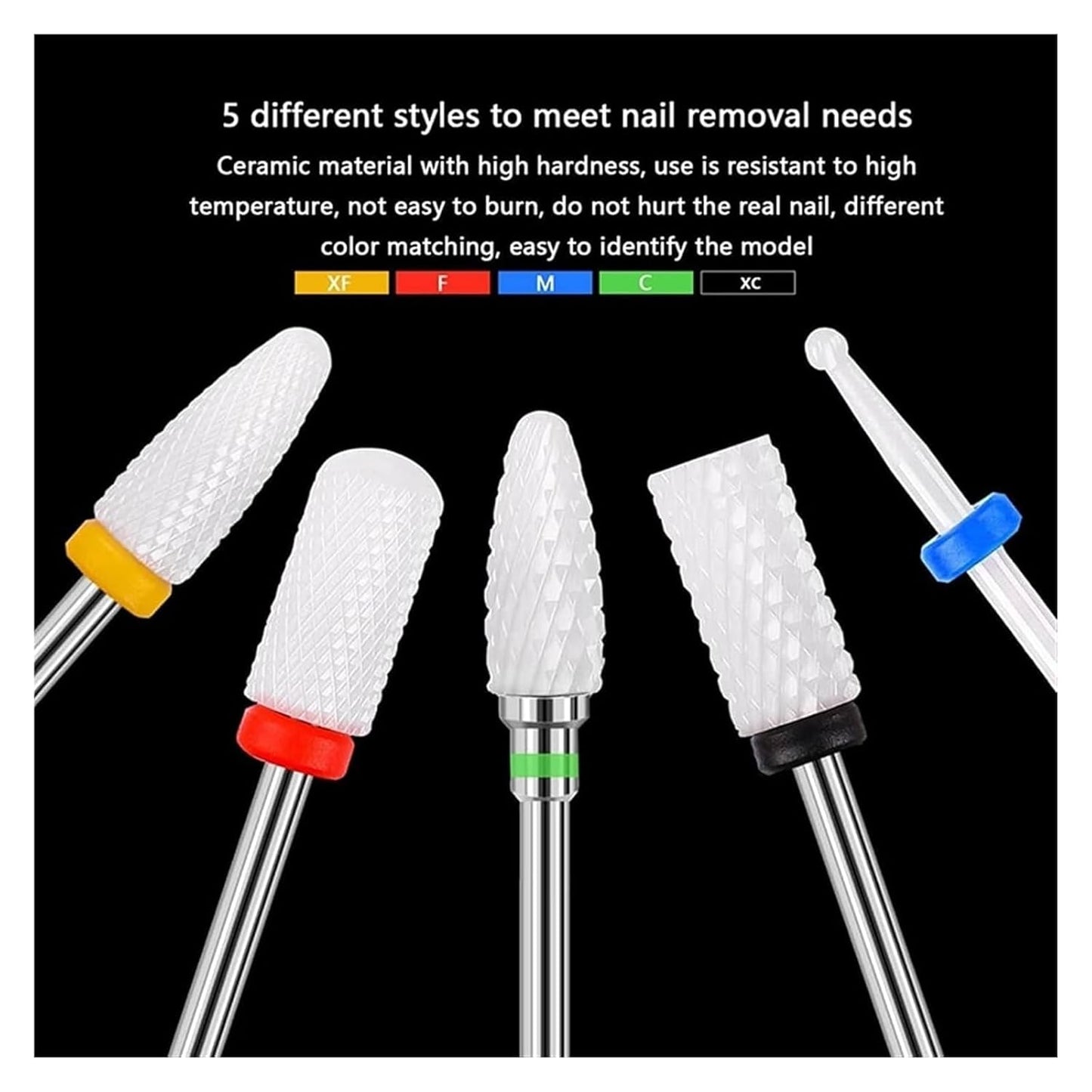 WWJN 5Pc Ceramic Nail Art Drill Bits Rotary Cutter Clean Apparatus for Manicure Nail Milling Machine Accessories Removal Nail Gel Tool