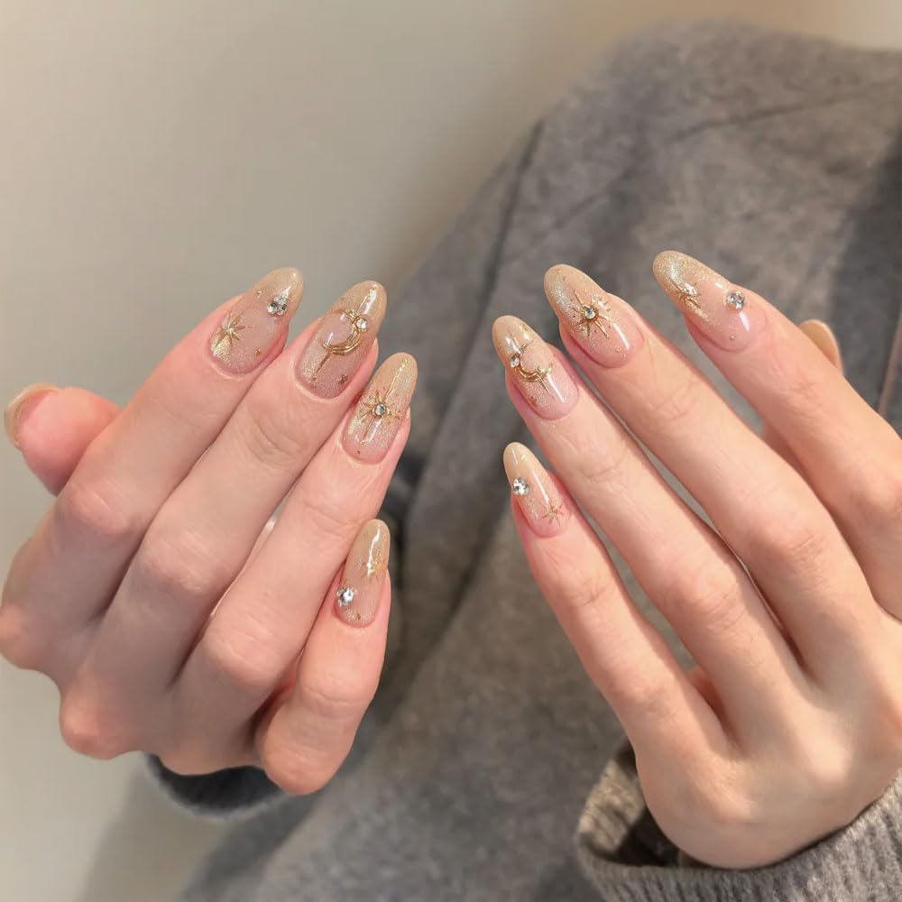 3D Celestial Nail Art Stickers, Gold and Silver Moon Star Design, Self-Adhesive Decals for DIY Nail Decoration, 2 Sheets