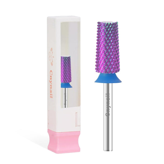 Cnynail 3/32" Large Tapered Barrel Flat Bit Tungsten Carbide Nail Drill Bit Safety Bit for Gel & Acrylic Removal, 2- Way Rotating Efile Tip, Salon Electric File Accessory (M Girt, Purple)