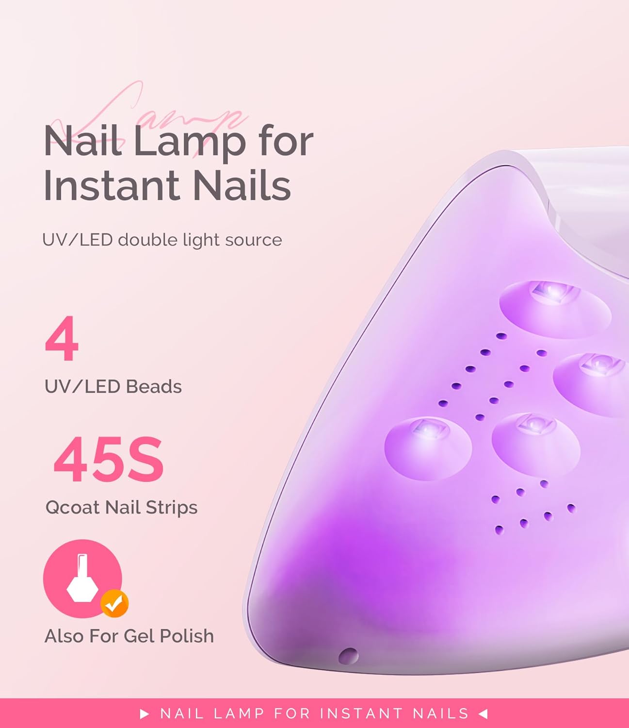MelodySusie Starter-Friendly LED UV Nail Lamp with 2 Timers, Pocket-Sized for Handheld & Desktop Use, P-art04 UV Light for Gel Nail Especially Instant Nails, Base/top Coat & Half-Cured Gel (Purple)