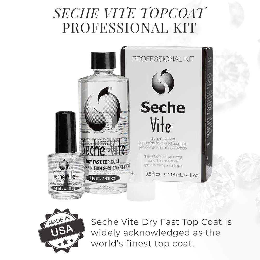 Seche Vite Professional Refill Kit, High-Gloss Clear Top Coat for Natural Nails, Artificial Gels Fiberglass Acrylic Extensions, Quick-Dry Long-Lasting Shine, 1 Kit