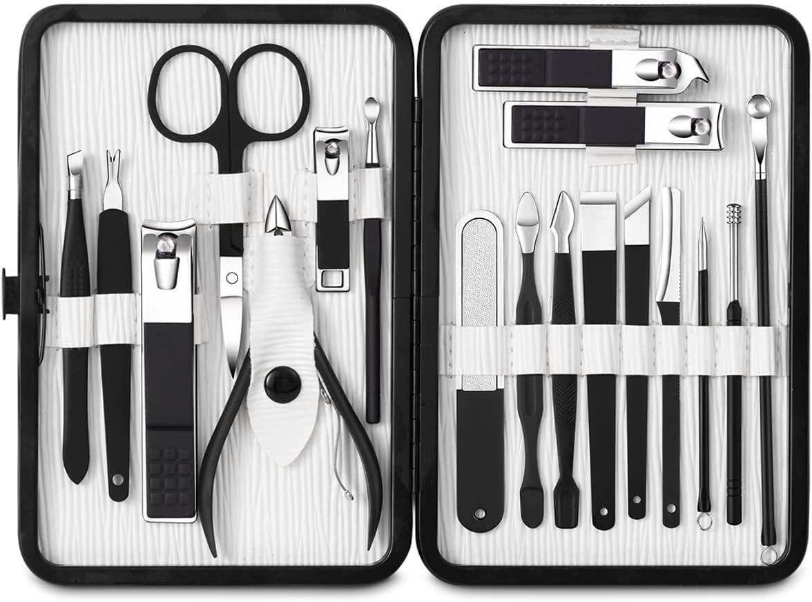 Multifunction Nail Clipper Set Pedicure Cutter Nail File Scissors Kit with Travel Case Stainless Steel Blue Manicure Set Tools (Color : 7pcs-Pink)
