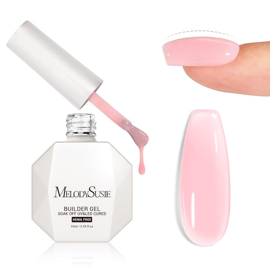 MelodySusie Hema Free Light Pink Builder Nail Gel for Nails Thickening, 0.5 Fl Oz, Soak Off UV Extension Gel, Nail Art Design Salon DIY Manicure at Home for Women H1608