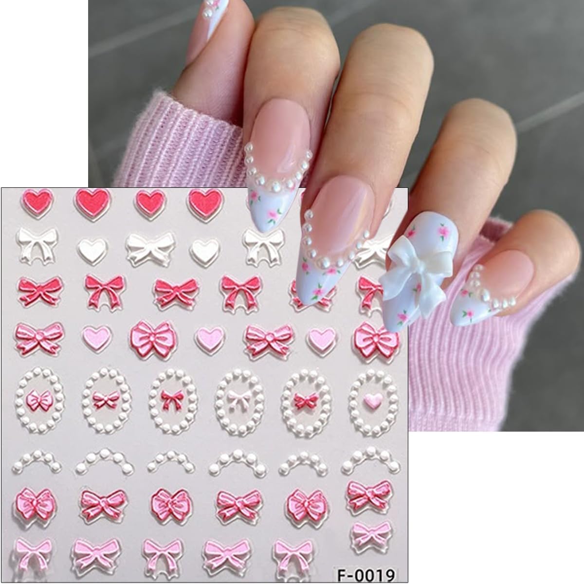 3Sheets 5D Embossed Cute Nail Stickers Summer Shell Starfish Mermaid Nail Decals Pink Butterfly Rose Flower Nails Art Stickers Heart Bow Nails Supplies for Women Girls DIY Manicure Decoration
