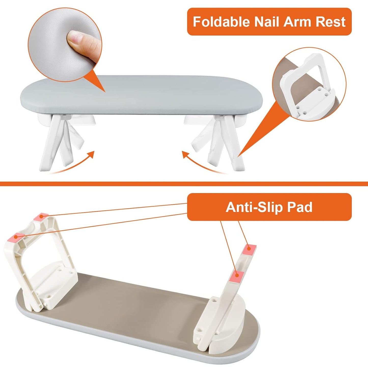 Diesisa Nail Arm Rest, Foldable PU Leather Nail Hand Rest For Nails Tech with Table Mat, Soft Hand Rest for Acrylic Nails/Nail Hand Pillow for Manicure Salon Use
